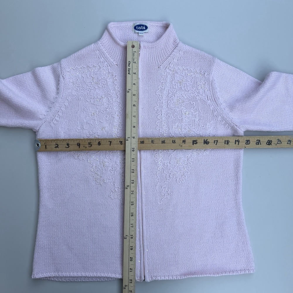 Vintage Tabi Pink Zip Knit Cardigan Sequins Embroidery Coquette Mock Neck M - Picture 4 of 10